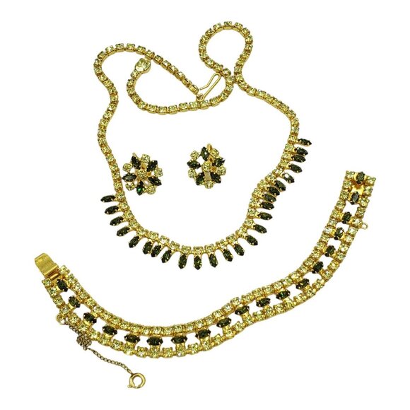 Vintage B. David Rhinestone Bracelet Necklace Earring Set